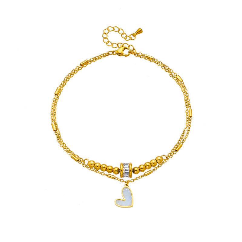 Fashion Jewelry Boho Classic Love Heart Ankle Chain Double Layer Chain Bracelet Anklet Charm Tassel Leg Chain On Foot Chain Women Party Jewelry Accessories - Mubimart