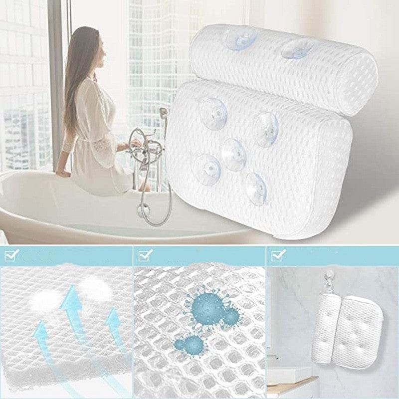 4D Bath Pillow Head And Neck Pillow With Suction Cup Bathtub Non-slip Bath Pillow - Mubimart