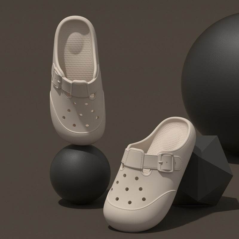 New Hole Shoes Summer Buckle Baotou Slippers Outerdoor Garden Clogs Shoes Indoor Non-Slip Floor Home Slipper - Mubimart