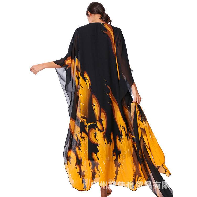 Dubai Plus Size Casual Dress With Printed Bandana - Mubimart
