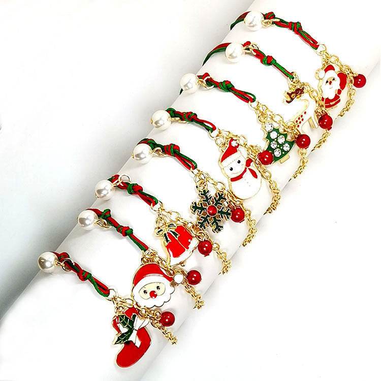 New Christmas Snowman Santa Claus Tree Snowflake Elk Bracelet Christmas Gift Charm Bracelet Chain Pendant For Women New Year Fashion Gift - Mubimart