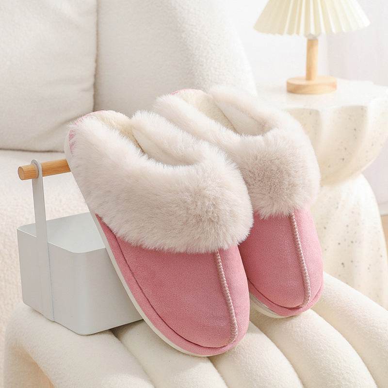 Winter Warm Plush Home Slippers Indoor Fur Slippers Women Soft Lined Cotton Shoes Comfy Non-Slip Bedroom Fuzzy House Shoes Women Couple - Mubimart