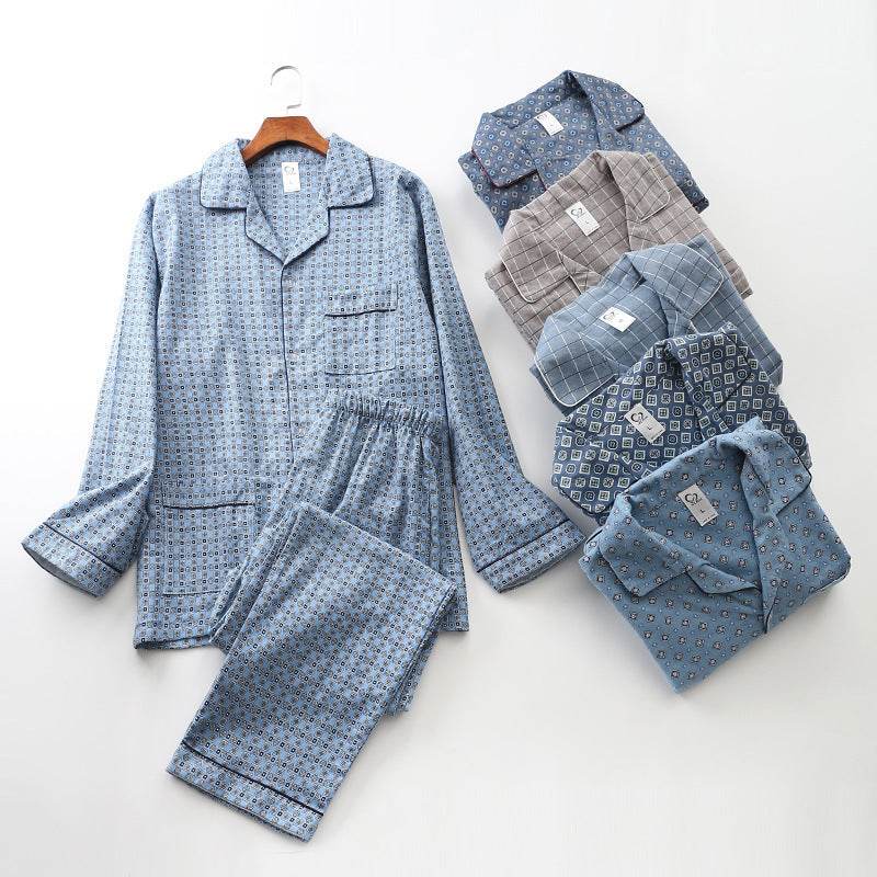 Brushed Cloth Long-sleeved Lapel Pajama Set - Mubimart