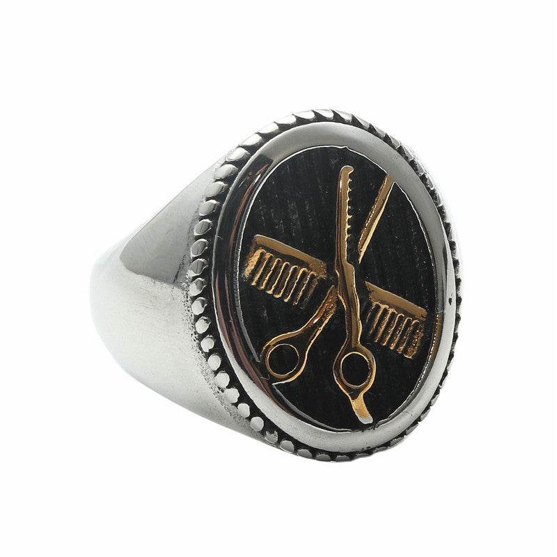 European And American Titanium Steel Scissors Ring Retro Trendy Men Punk - Mubimart