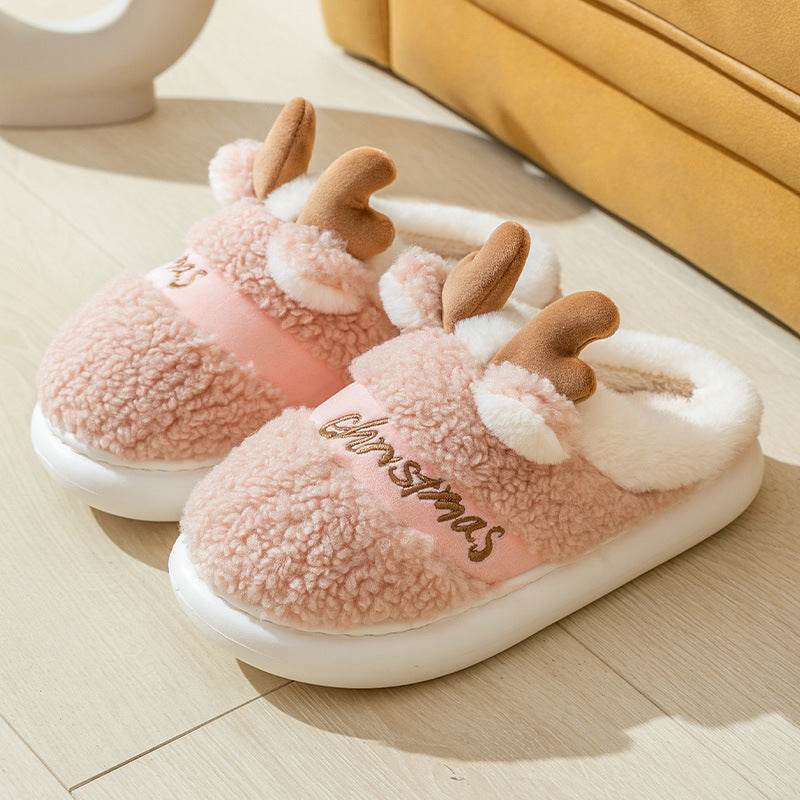 Christmas Shoes Winter Home Slippers Elk Soft Cozy Bedroom Slipper Slip On House Shoes - Mubimart