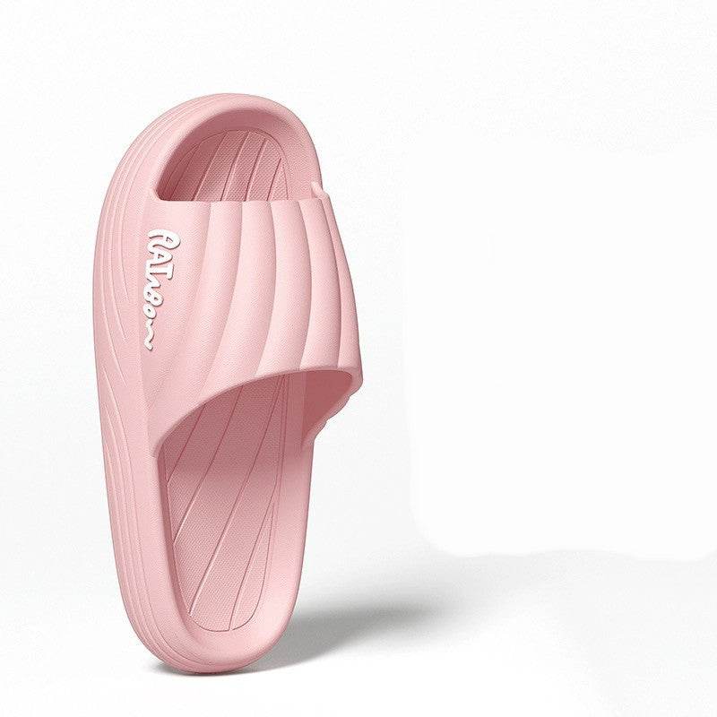 Solid Stripe Thick-soled Slippers Summer Non-slip Floor Bathroom Home Slipper For Women Men's House Shoes - Mubimart
