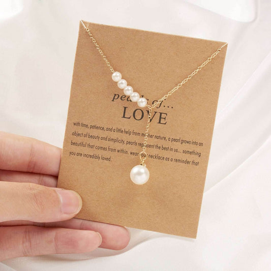 Moon Zircon Pearl Pendant Necklace Gold Color Geometric Choker For Women Jewelry Moms Gift - Mubimart