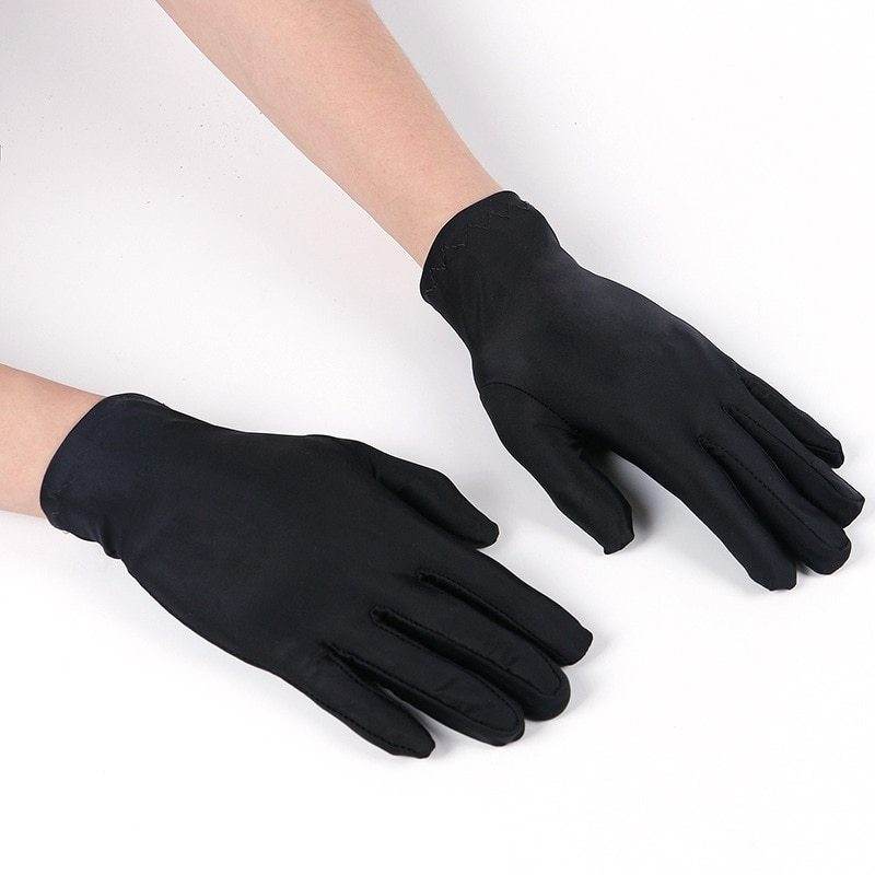 Men and women spandex sunscreen gloves thin summer black white etiquette gloves spring and autumn spandex elastic gloves - Mubimart