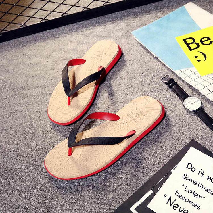 Wood grain flip flops - Mubimart