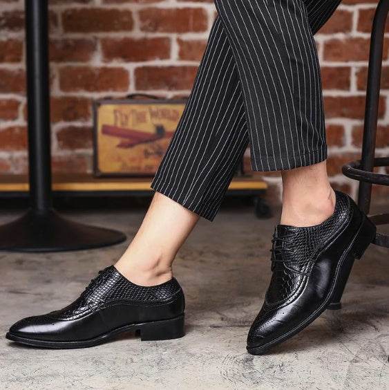 new spring men flats lace up male business oxfords men leather shoes - Mubimart