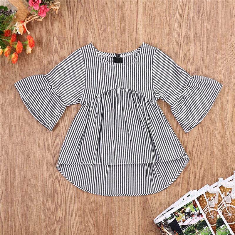 Flared Sleeve Classic Striped Tunic - Mubimart