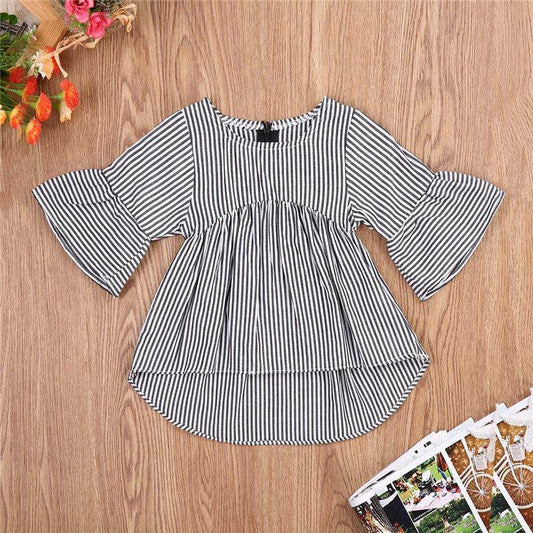 Flared Sleeve Classic Striped Tunic - Mubimart