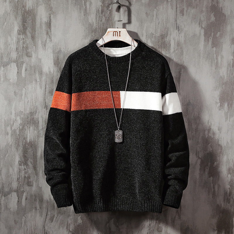 Loose-colored pullover sweater handsome sweater