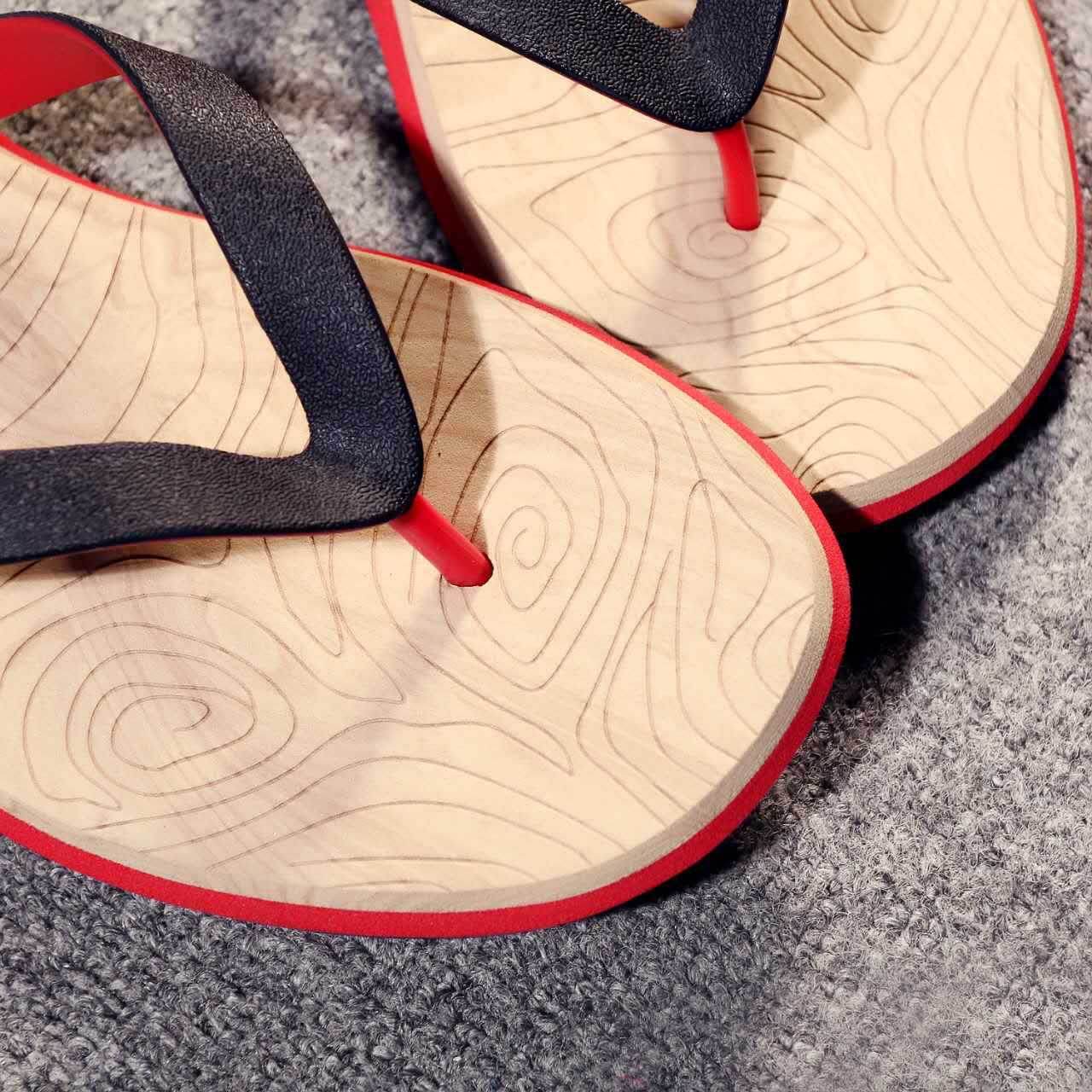 Wood grain flip flops - Mubimart