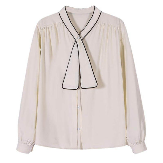 Niche Retro Loose Chiffon Blouse Women - Mubimart