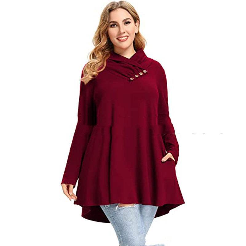 Women's Crinkle Collar Plus Size Top Long Sleeve Tunic - Mubimart
