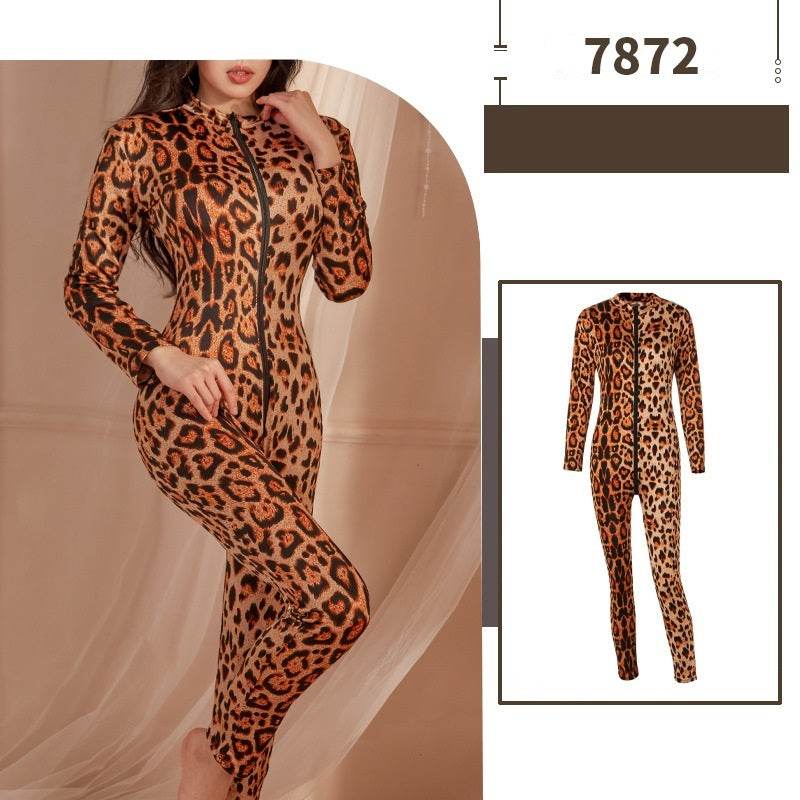 Leopard Bodysuit Long Sleeve Leopard Bodysuit - Mubimart
