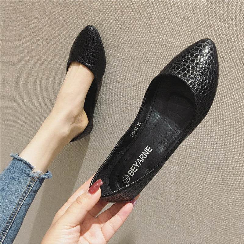 Patent Leather Feel Embossed Snake Print Flats - Mubimart
