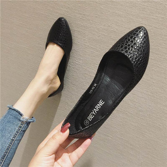 Patent Leather Feel Embossed Snake Print Flats - Mubimart