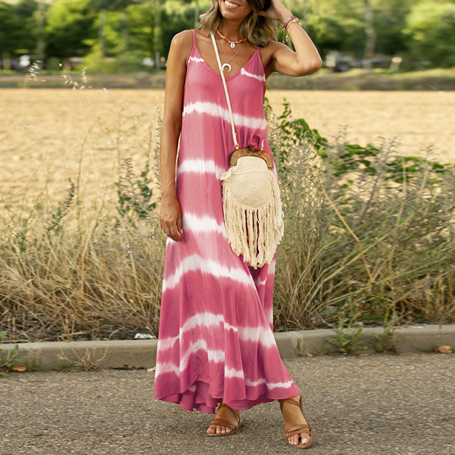 Printed Striped Plus Size Maxi Maxi Dress - Mubimart -  