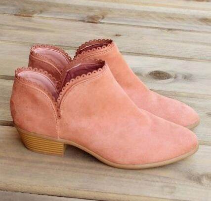 Women Booties Slip On Low Heel Ankle Boots - Mubimart
