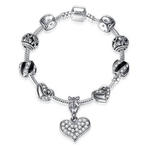 Women Bracelet 925 Unique Silver Crystal Charm Bracelet for Women DIY Beads Bracelets & Bangles Jewelry Gift - Mubimart