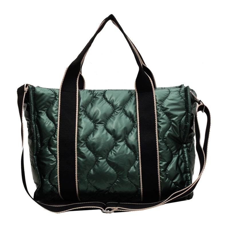 Rhombus Sewing Tote Bag Winter Designer Luxury Down Shoulder Bag High Capacity Commuting Personalized Handbags For Women - Mubimart