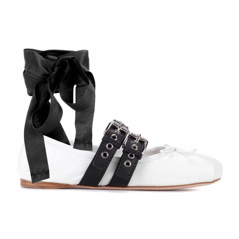 Ballet flats with round head belt buckle - Mubimart