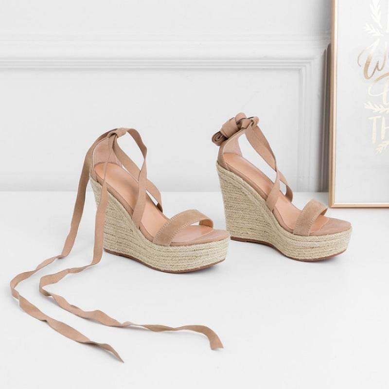 Roman platform platform espadrille high-heeled sandals - Mubimart