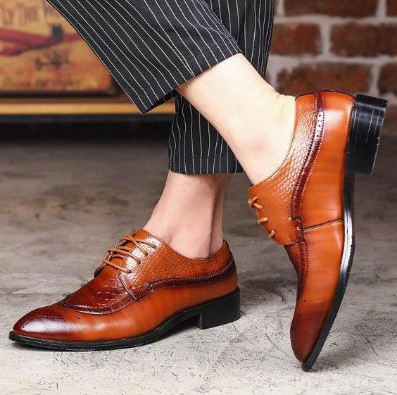 new spring men flats lace up male business oxfords men leather shoes - Mubimart