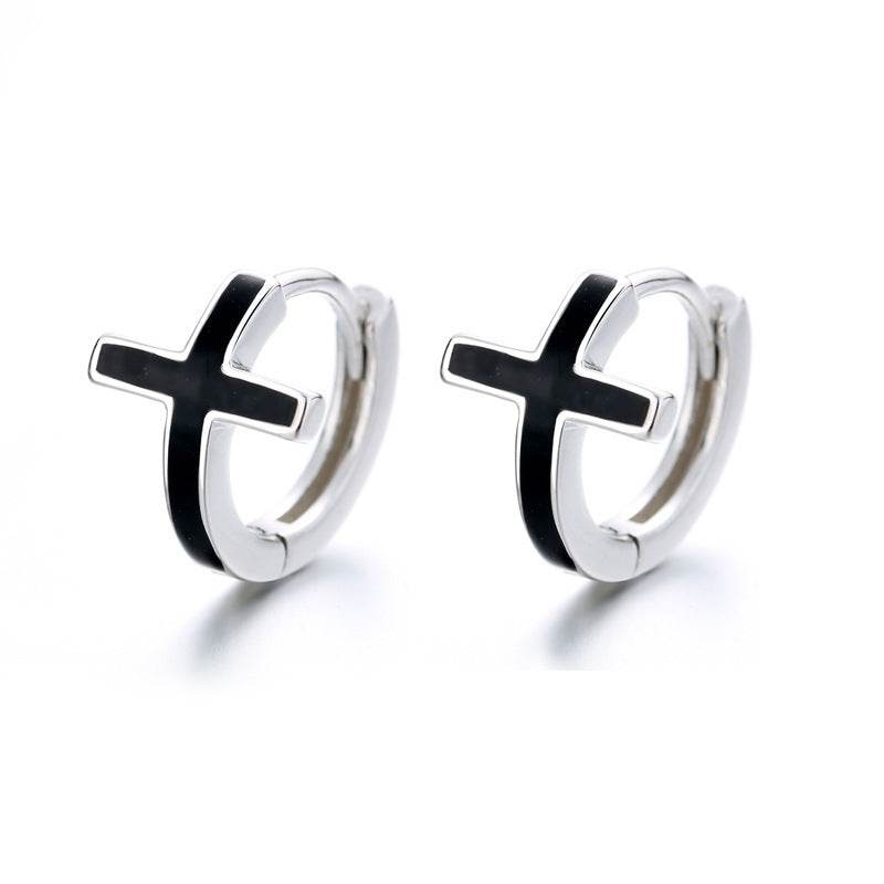 S925 Sterling Silver Cross Earrings female men Earrings - Mubimart