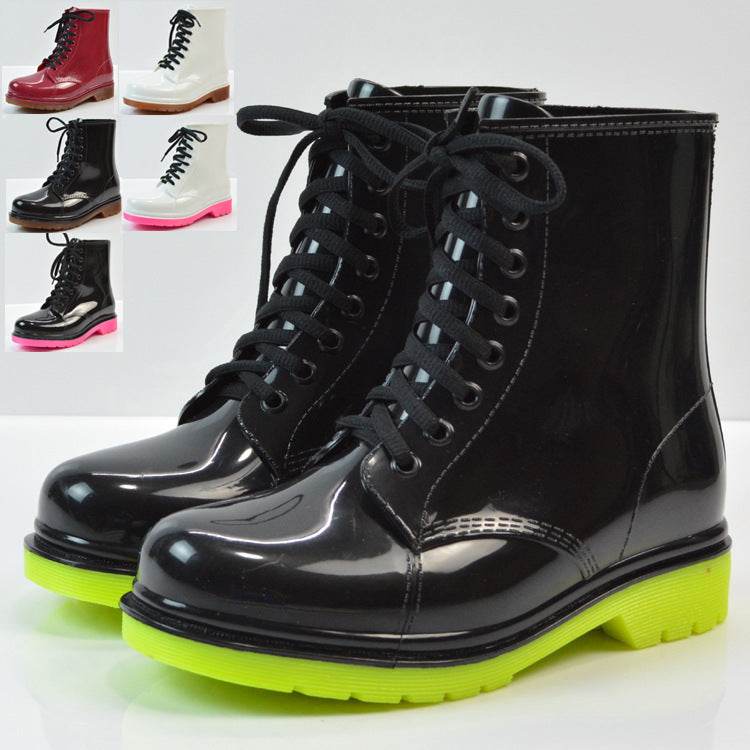 Ladies flat rain boots Martin rain boots water shoes - Mubimart