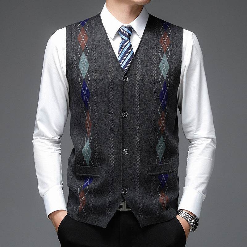 Men's Casual Buckle Knitted Sweater Vest - Mubimart