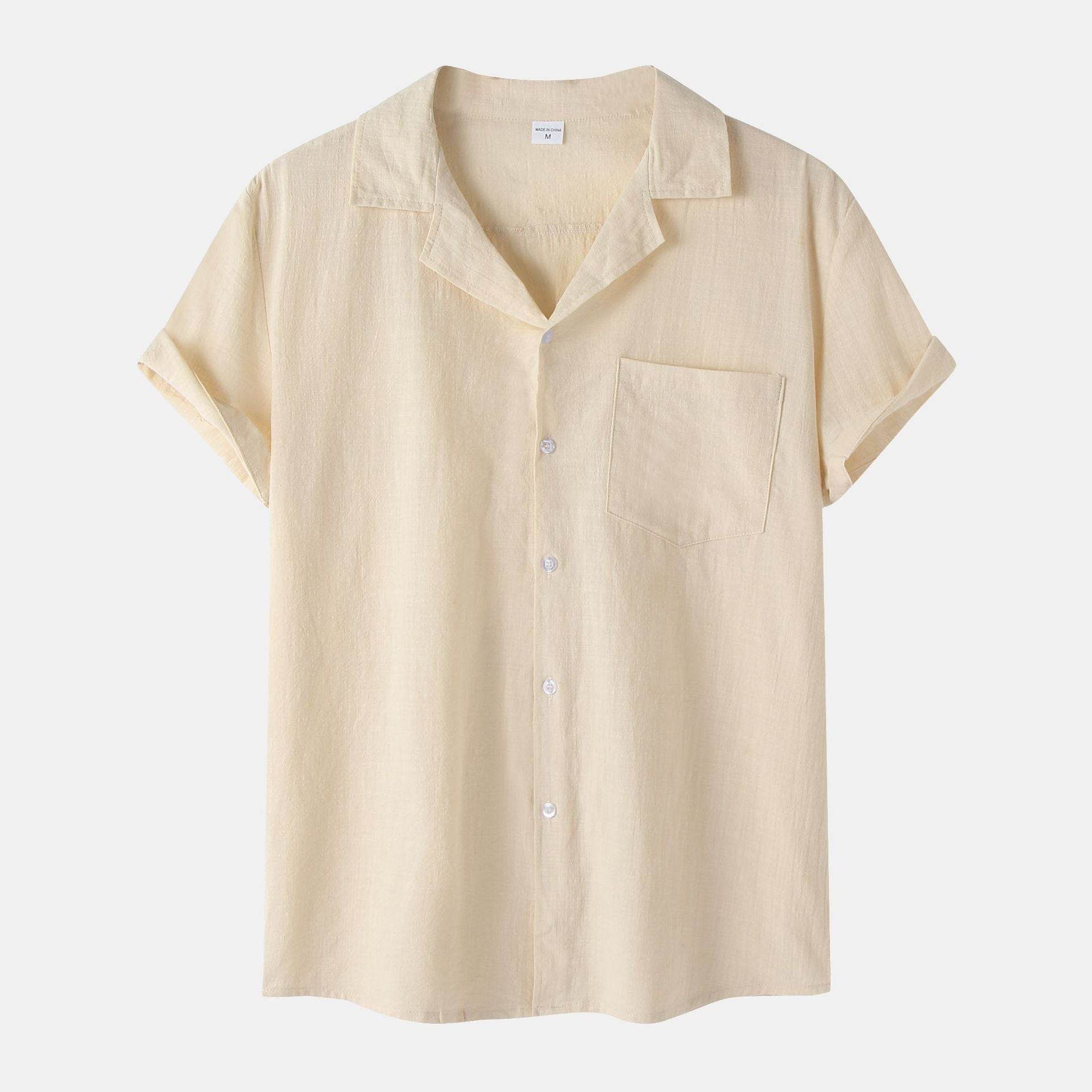 Cotton Linen Short Sleeve Shirt Men Linen Casual Half - Mubimart