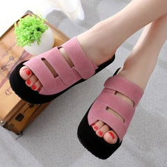 The Korean version of the new spring and summer female slippers Velcro soled sandals with frosted high-heeled platform slope slipper - Mubimart - Womens Platform Slipper 