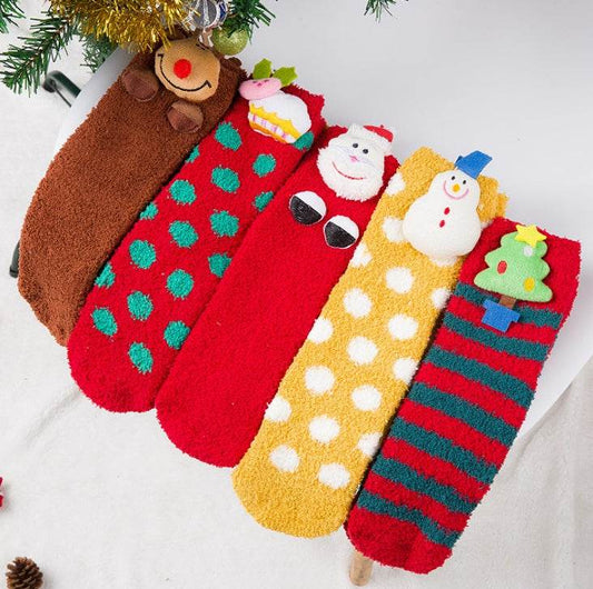 Christmas Tree Fuzzy Plush Socks - Mubimart