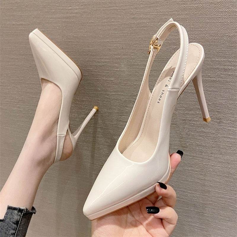 Pointed-toe Stiletto Shoes Sexy Super High Heel Toe Cap Slingback Sandals - Mubimart