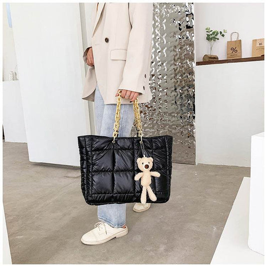 Thick Chain Tote Bags for Women Leather Big Shoulder Bag Ladies Large Capacity Shopper Purse Luxury Handbag - Mubimart