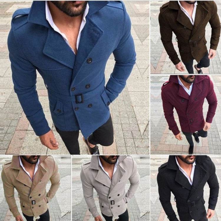 Double-breasted casual trench coat wool coat - Mubimart