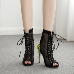 Net sandals stiletto heels