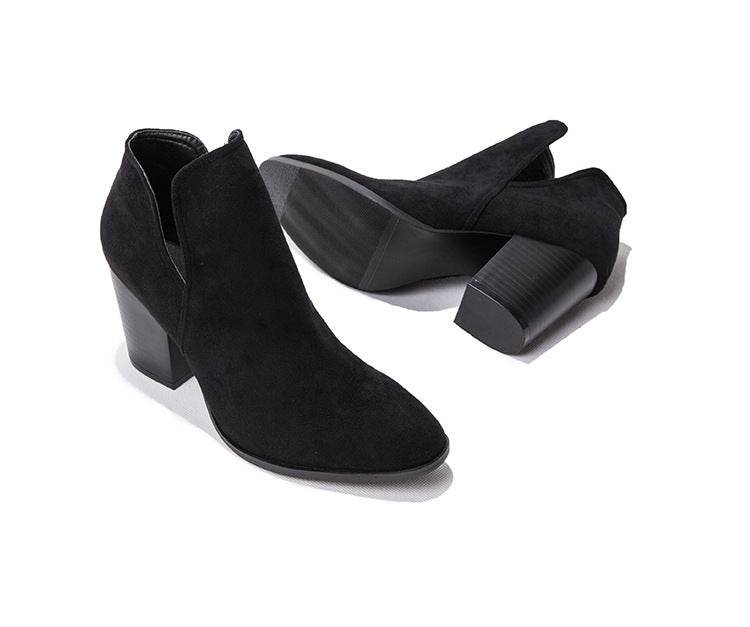 Chunky high-heeled solid color booties - Mubimart