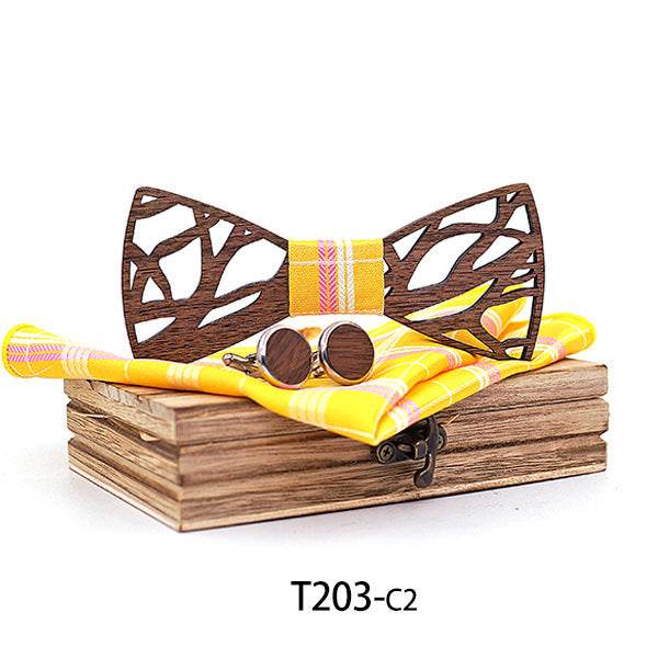 Handmade men's plaid bow tie plain wooden personality bow tie - Mubimart