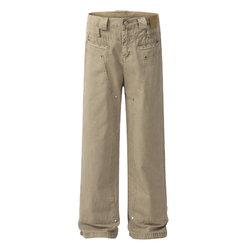 Khaki Front And Rear Reverse Niche Design Casual Pants