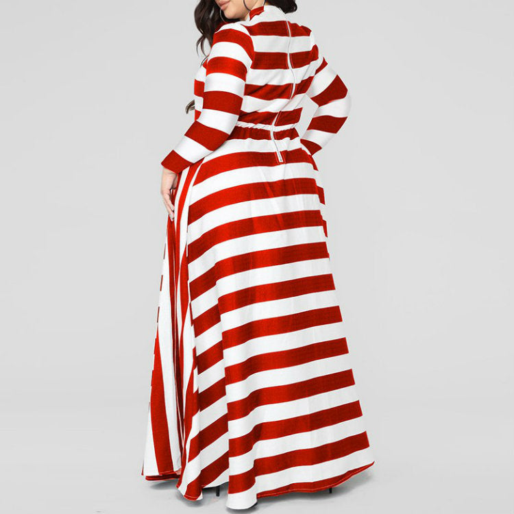 Loose Women''s Dress Plus Size Striped Woman''s Dress - Mubimart -  