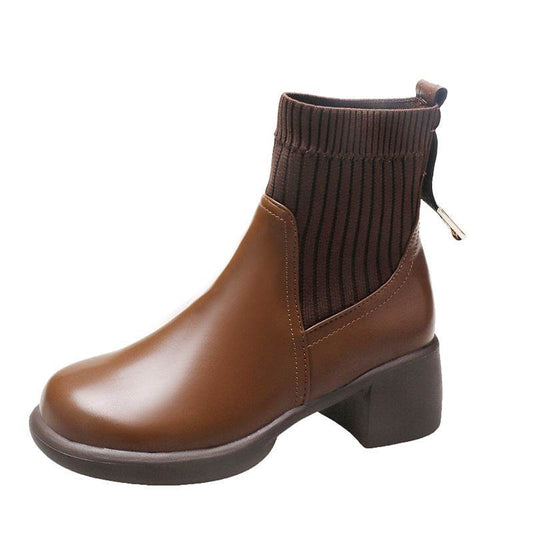 Women's Chunky Heel Square Toe Martin Boots - Mubimart