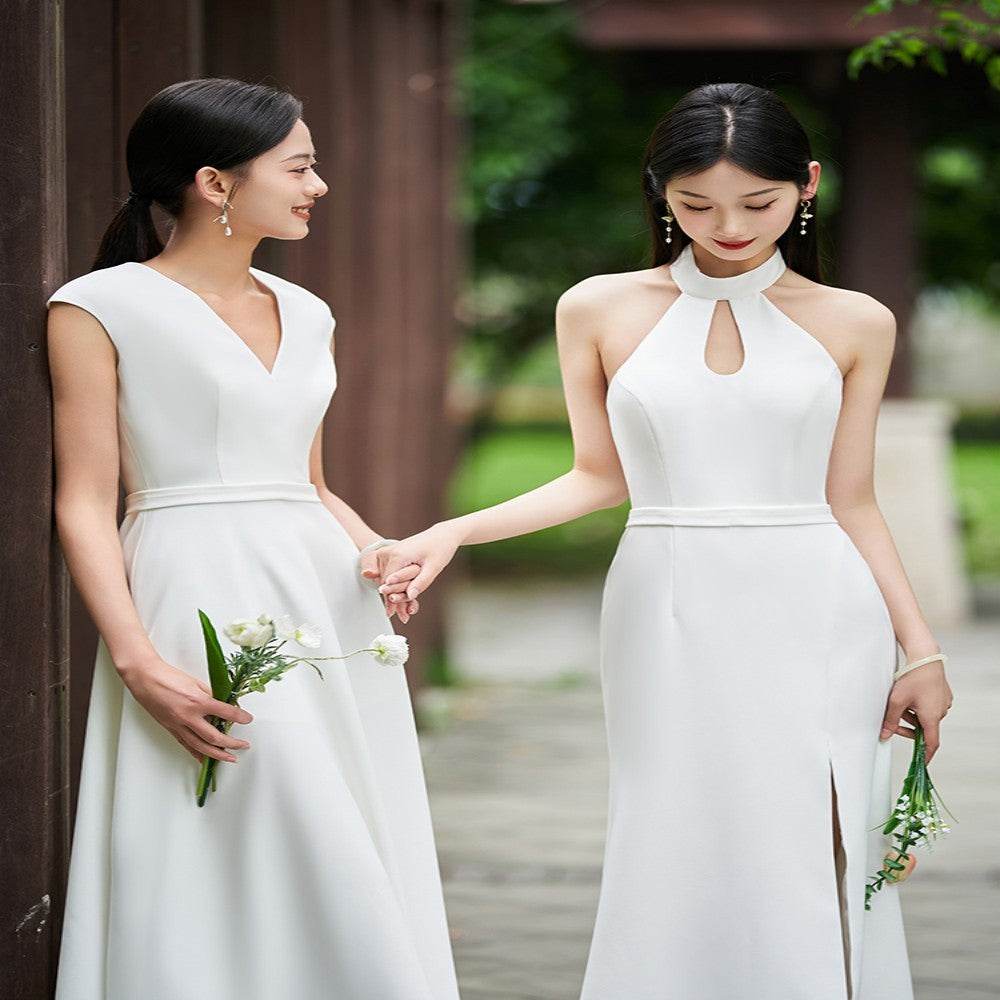 White Bridesmaid Dress Senior Dress Daily Style Formal Dress - Mubimart