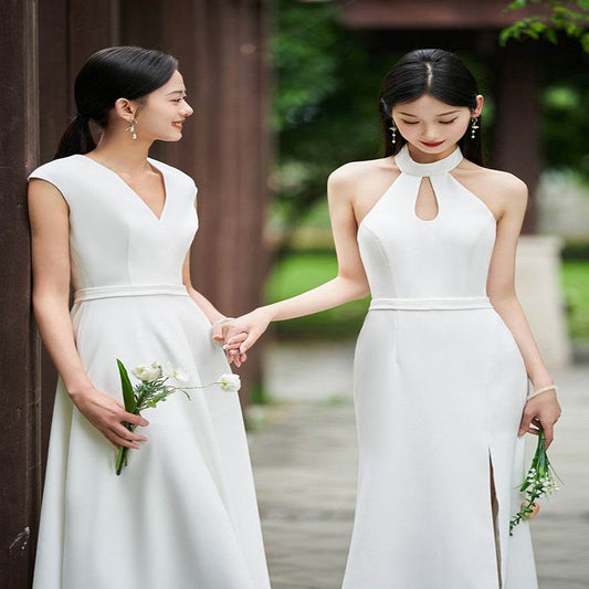 White Bridesmaid Dress Senior Dress Daily Style Formal Dress - Mubimart