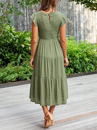 Bohemian Midi Short Sleeve Dress - Mubimart