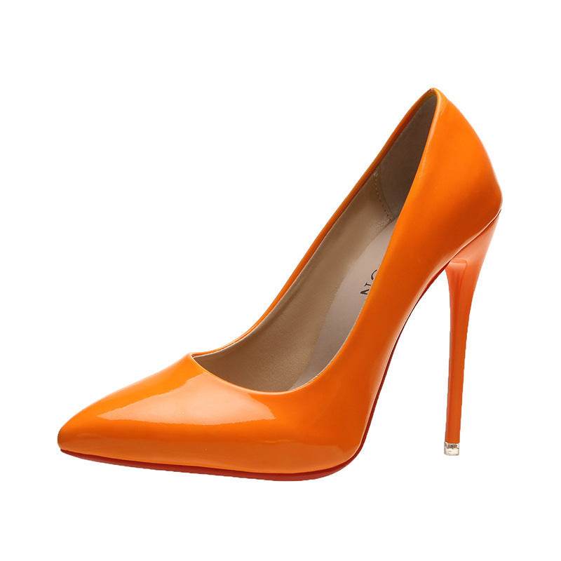 Spring Stiletto Pumps Patent Leather Pointed Toe - Mubimart