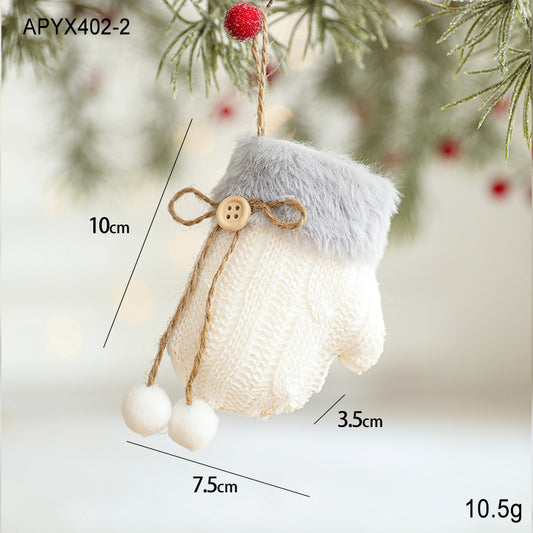 White Plush Fabric Pendant Gloves Sled Creative Christmas Tree Ornaments
